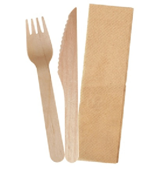 EnviroCutlery Pack – Wooden Fork, Knife & Napkin