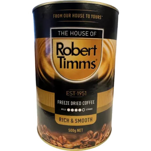 ROBERT TIMMS PREMIUM FREEZE DRIED COFFEE CAN 500G RICH AND SMOOTH