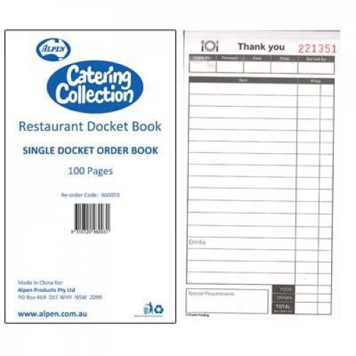 Single Restaurant Docket Book Book 100 x 10
