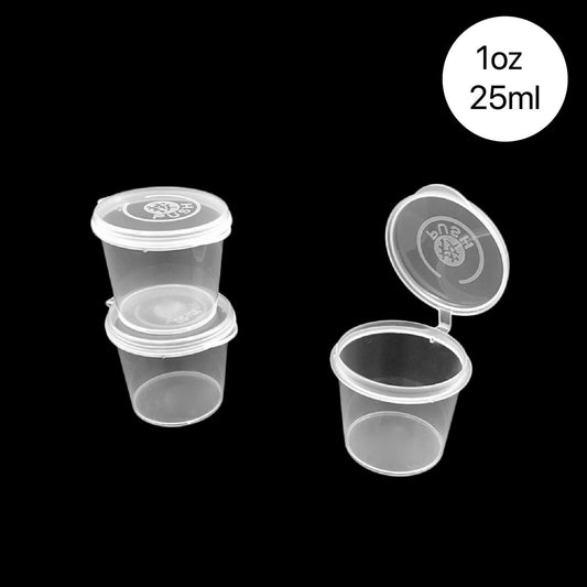 1oz/25ml Disposable Plastic Sauce Containers Hinged Lid Cups Small Cup