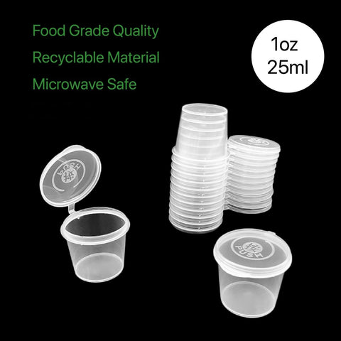 1oz/25ml Disposable Plastic Sauce Containers Hinged Lid Cups Small Cup